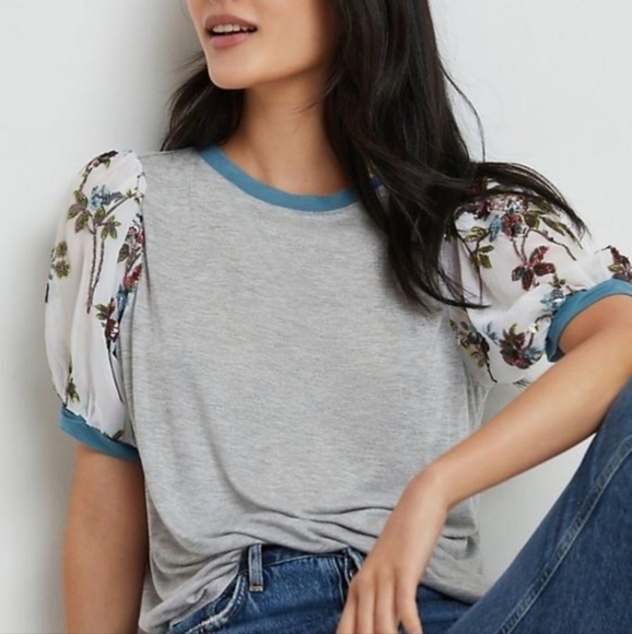 Anthropologie TINY Becca Sequin Sleeve top size small - Picture 1 of 10